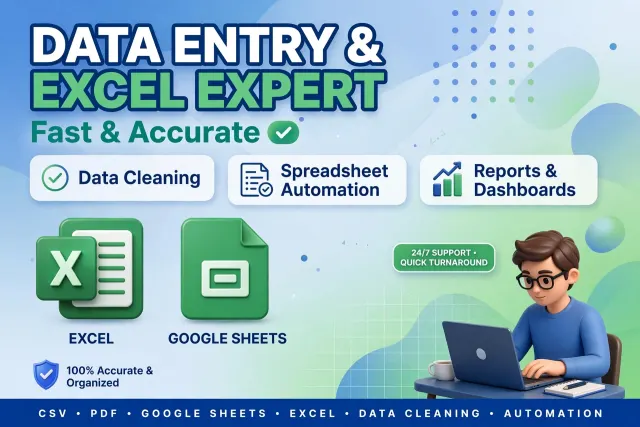 do professional data entry, Excel and spreadsheet management