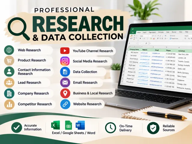 do web research, product research and contact information research 