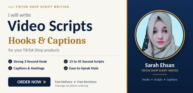 write TikTok Shop video scripts, hooks, and captions for your products